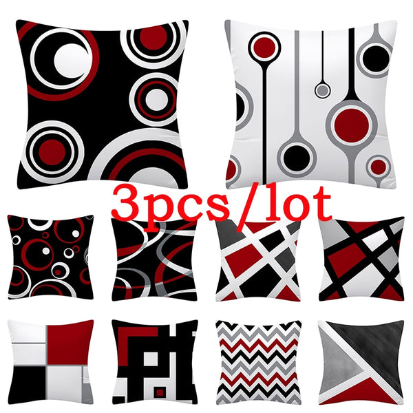3pcs Red Series Geometric Polyester Pillowcase Round Patchwork Cushion Cover Sofa Home Decoration Chair Seat Pillow Case