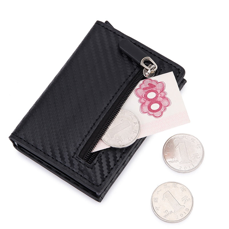 DIENQI Rfid Carbon Fiber Men Wallets Leather Card Holder Slim Thin Wallet Small Coin Money Bag Male Brand Mini Magic Walet 2022