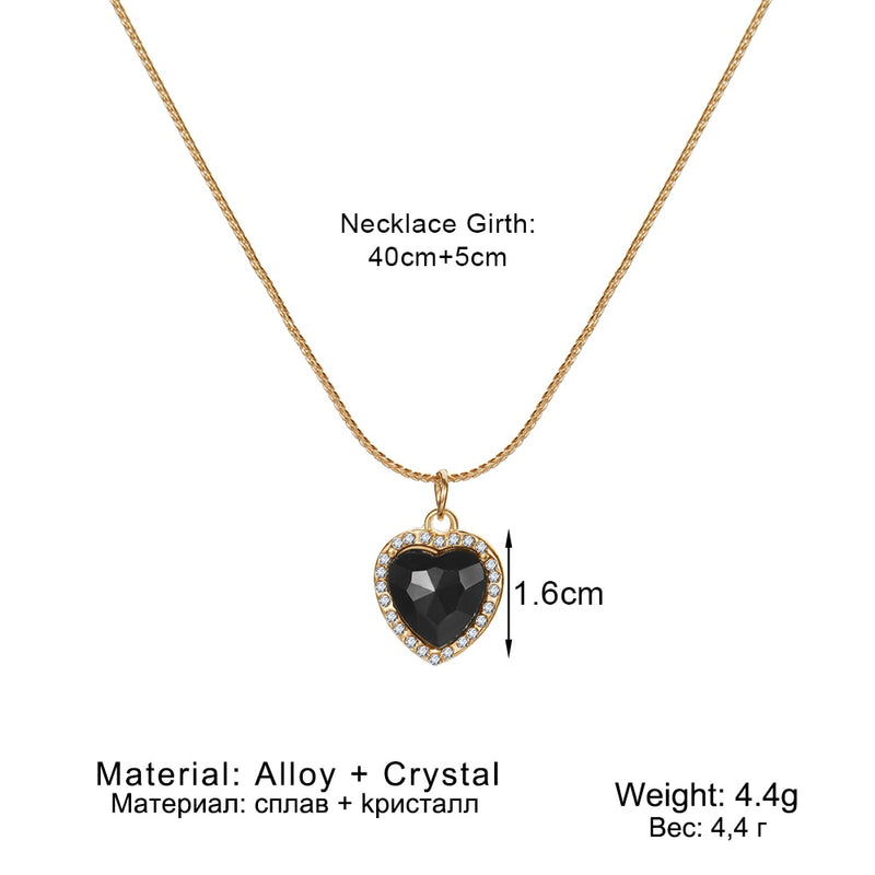 Charm Gold Color Snake Chain Heart Pendant Necklace for Women Girls 2022 Trendy Crystal Black Heart Necklace Fashion Jewelry