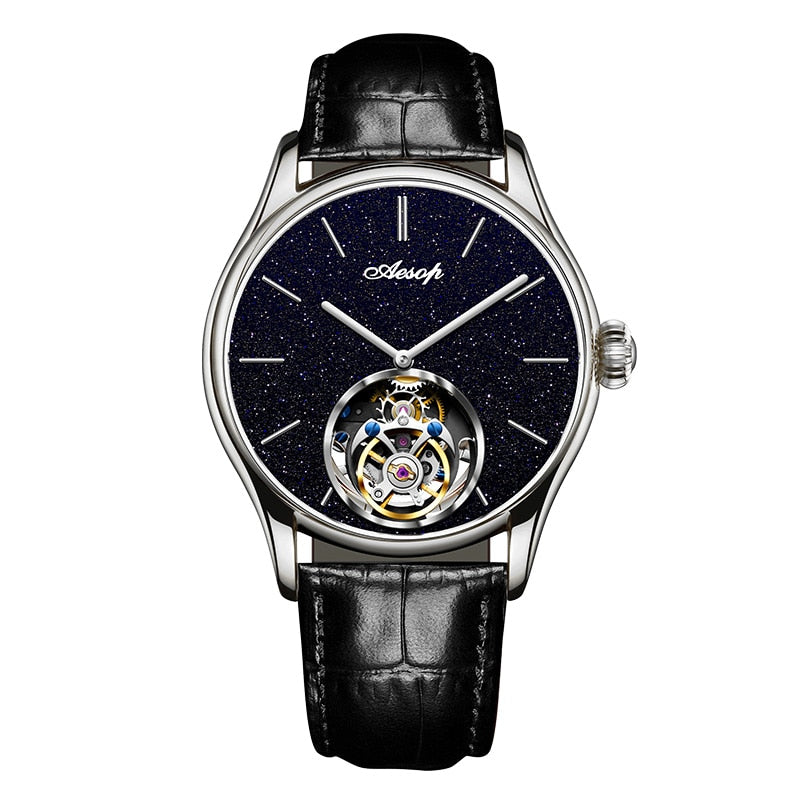 AESOP Waterproof Tourbillon Watch 100% Real Diamond Flying Skeleton Mechanical Luxury Watches WristWatch For Men Sapphire Clock