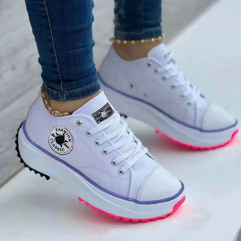 Classic White Canvas Shoes Women Sneakers Solid Lace-Up Casual Platform Shoes for Women Zapatos De Mujer Chaussure Femme