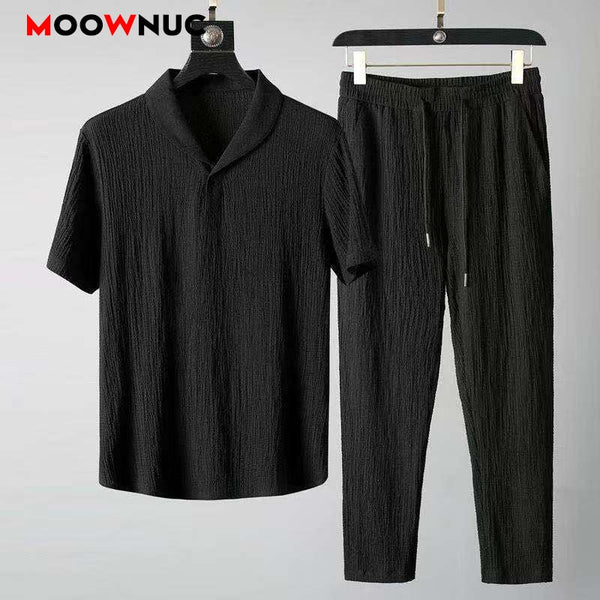 2022 Summer New Men&#39;s Casual Sets T-Shirts + Pants  Sportswear Jogger Male Fashion Tracksuits Sweatshirt Hombre Fit MOOWNUC