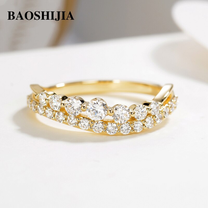 BAOSHIJIA Solid 18k Yellow Gold 0.7 Carat Natural Diamond Ring Luxury Women&