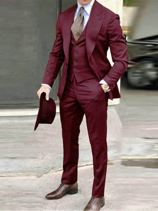 2022 Slim Fit Skinny Men Suits  Elegant  Men's Business Suits Single Breasted Bridegroom Men Suit 3 Pieces(Jacket+Pant+Vest)