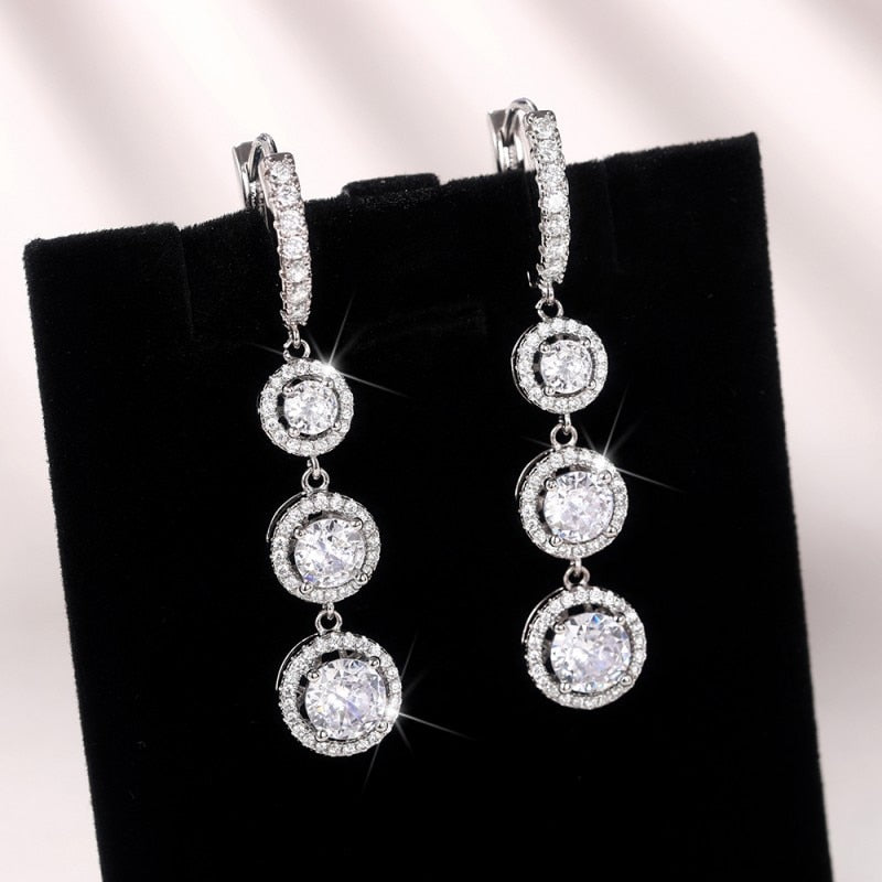 Huitan Trendy Luxury Women's Dangle Earrings with Round Cubic Zirconia Sparkling Hanging Earring Wedding Party Statement Jewelry