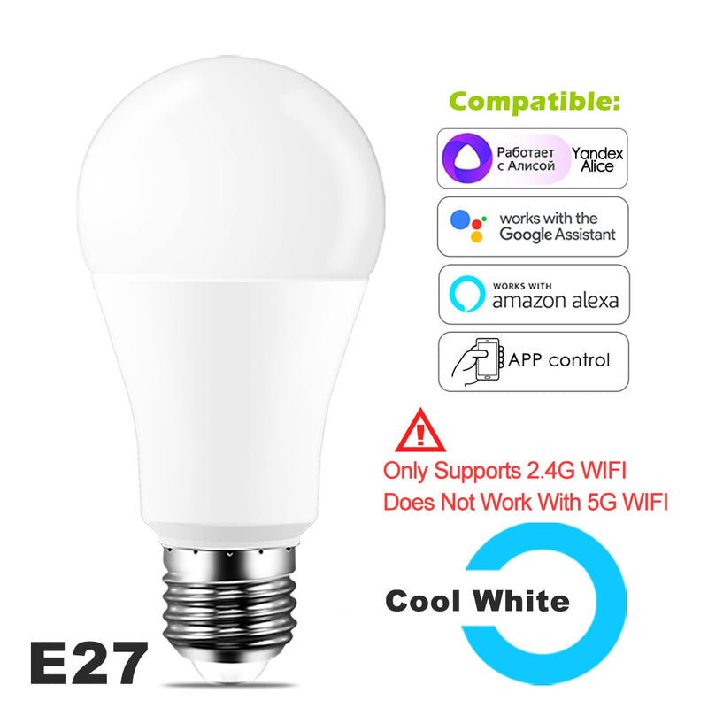 15W Smart Bulb E27 B22 RGB WiFi LED Holiday Magic Lamp Dimmable Light AC 110V 220V Yandex Alice Alexa Google Home Voice Control