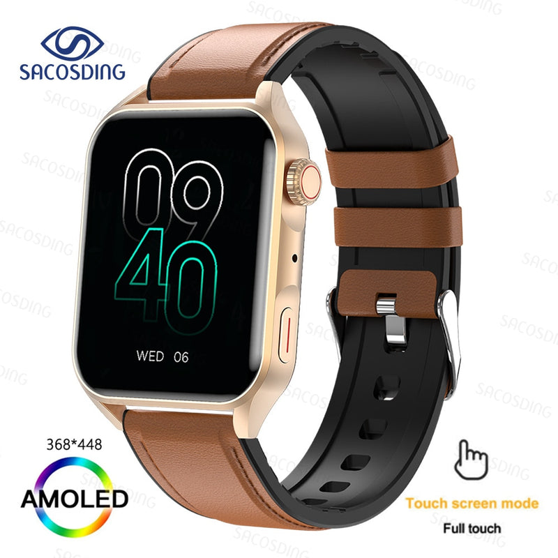SACOSDING New Sport Smartwatch Men Women AMOLED Screen  Bluetooth Call Always Display The Time HeartRate Smart Watch For Android