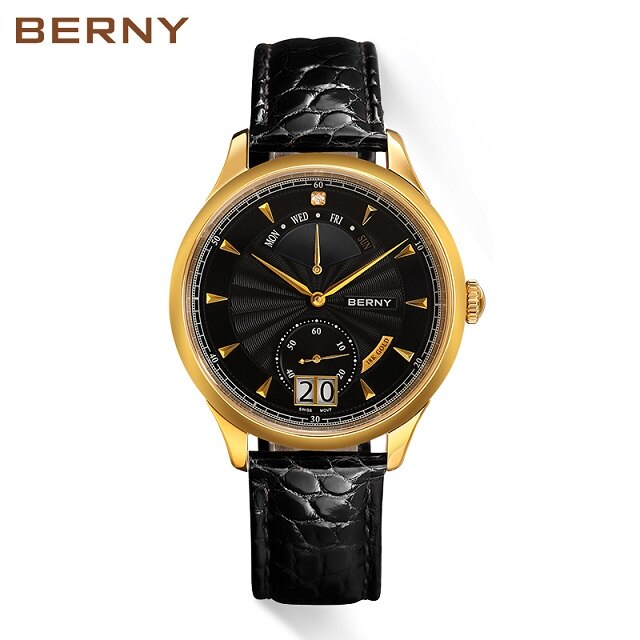 Berny 18K Gold Men Watches Swiss Movement Quartz Wristwatch Day Date Calendar Luxury Business Style Wateproof Relogio Masculino