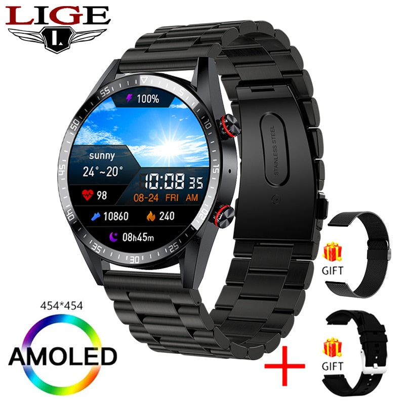 LIGE New 454*454 Screen Smart Watch Always Display The Time Bluetooth Call Local Music Smartwatch For Mens Android TWS Earphones