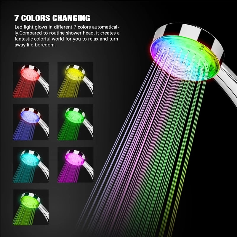 Shower Head LED Rainfall Shower Sprayer Automatically Color-Changing Temperature Sensor Water Saving Showerhead for Bathroom