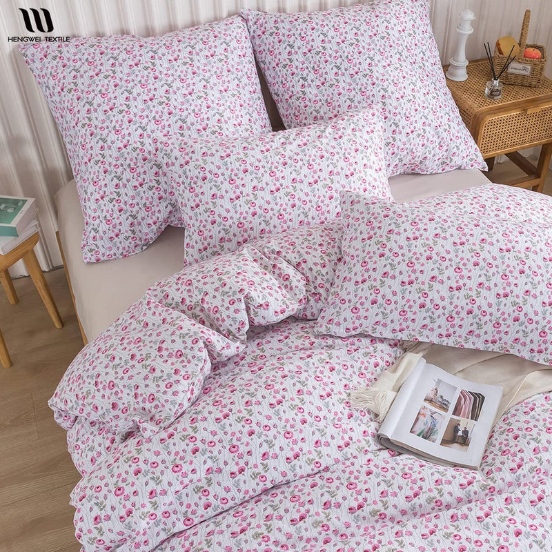 HENGWEI Duvet Cover Set 100% Microfiber Floral Print Comforter Quilt Cover Bed Cover for Bed Single King Size Bedding Set