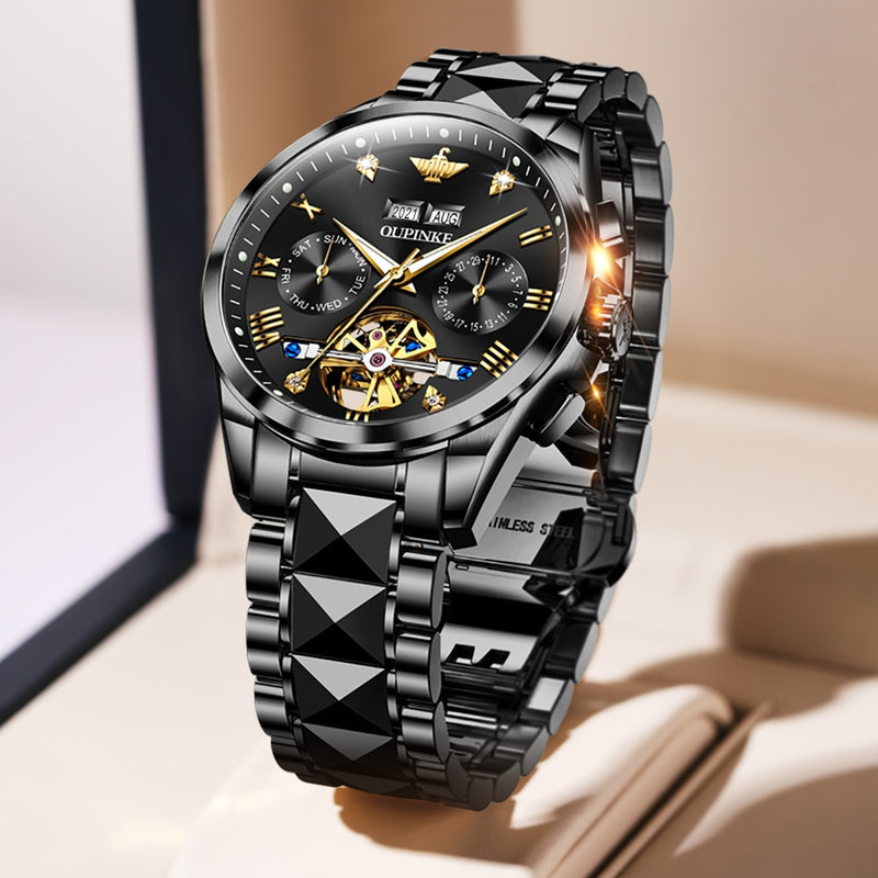 Original OUPINKE Luxury Automatic Watch for Men Mechanical Sapphire Crystal Waterproof Fashion Top Brand Hollow Wrist Watches