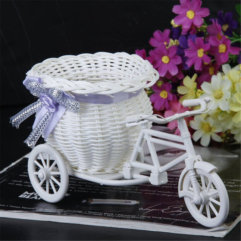 Hot Sale New Plastic White Tricycle Bike Design Flower Basket Container For Flower Plant Home Weddding Decoration