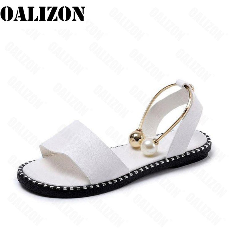 2022 New Summer Women Beaded Pearly Sandals Slippers Shoes Ladies Flats Sandals Flip Flop Casual Flat Slingback Sandals Shoes