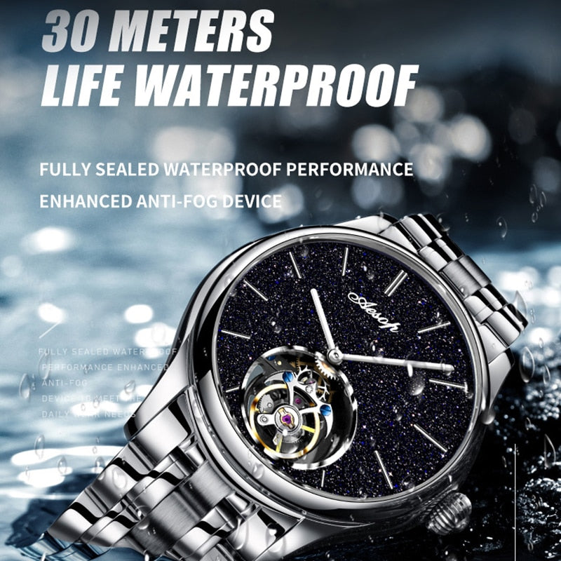 AESOP Waterproof Tourbillon Watch 100% Real Diamond Flying Skeleton Mechanical Luxury Watches WristWatch For Men Sapphire Clock