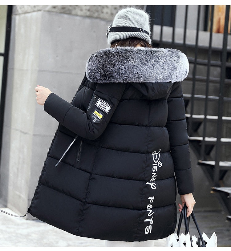 2021 Winter Parka Women&#39;s Long Padded Cotton Casual Fur Hooded Jacket Women&#39;s Thick Warm Parka Women&#39;s Coat Coat