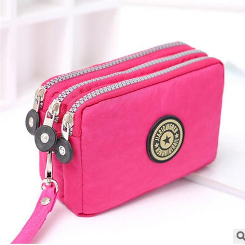 New Fashion Big Capacity Women Wallet Make-up Bag Coin Purse Mini Bag with Three Zipped Portable Women Wallets Phone Pouch