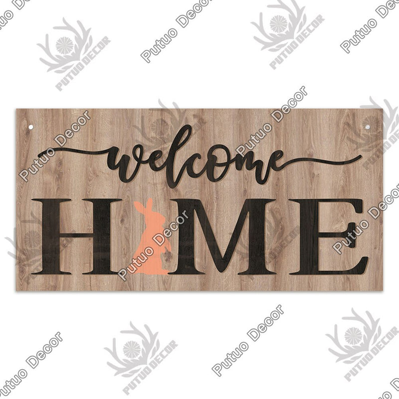 Putuo Decor Welcome Signs Decorative Plaque Wooden Hanging Signs Sweet Home Family Door Sign for Home Garden Doorway Decoration