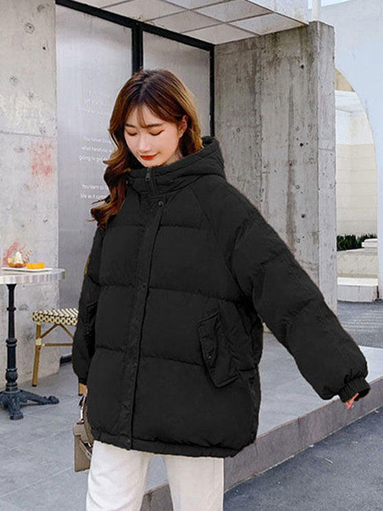 New 2020 Women Short Jacket Winter Thick Hooded Cotton Padded Coats Female Korean Loose Puffer Parkas Ladies Oversize Outwear