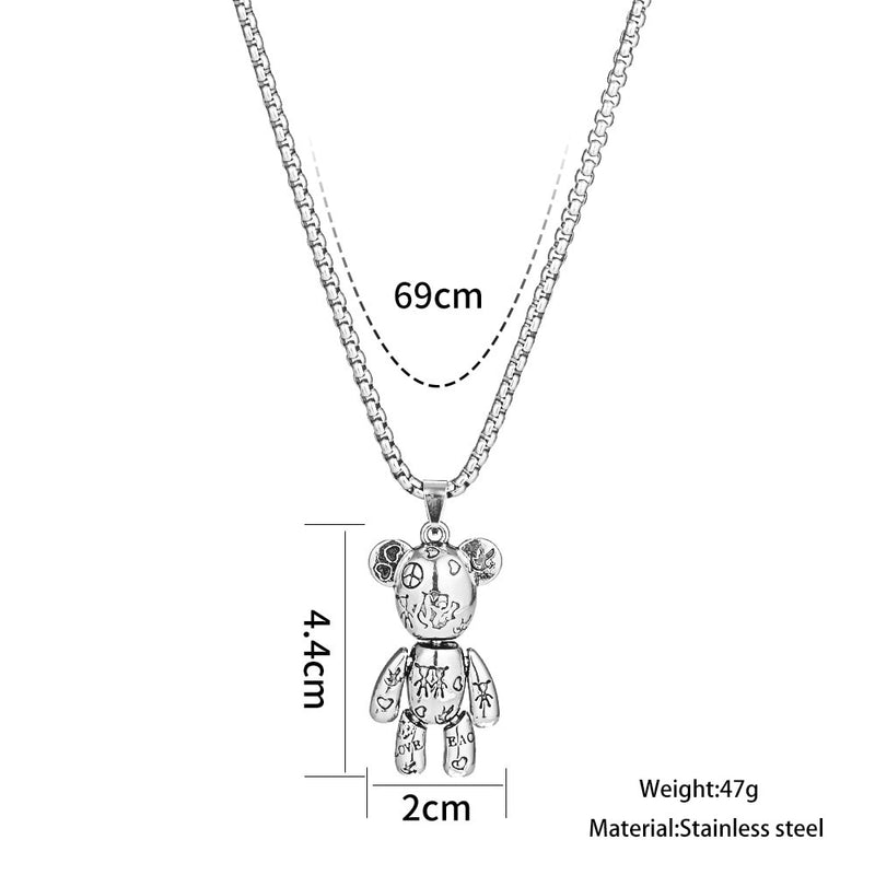 Movable Violent Bear Pendant Titanium Steel Necklace HipHop Men and Women Punk Couple Sweater Chain Female Niche Sweater Pendant