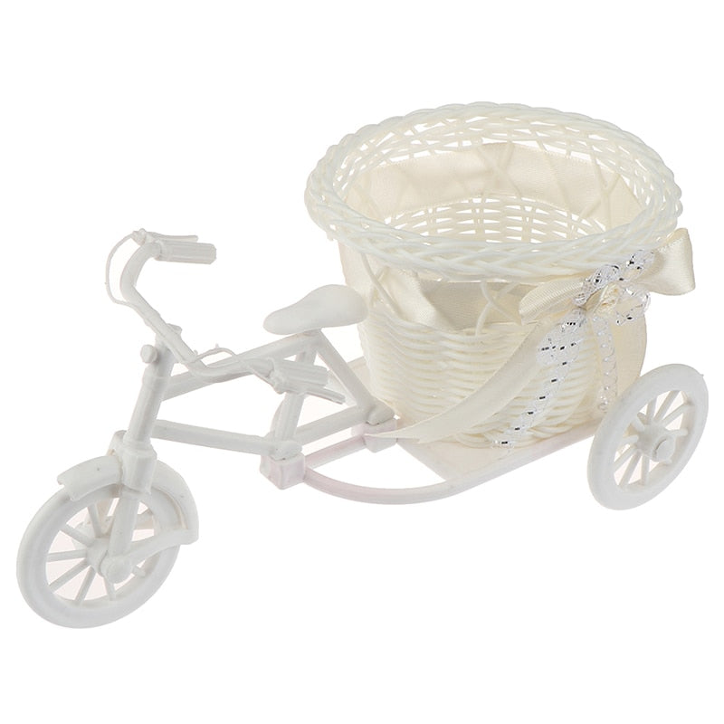 Hot Sale New Plastic White Tricycle Bike Design Flower Basket Container For Flower Plant Home Weddding Decoration