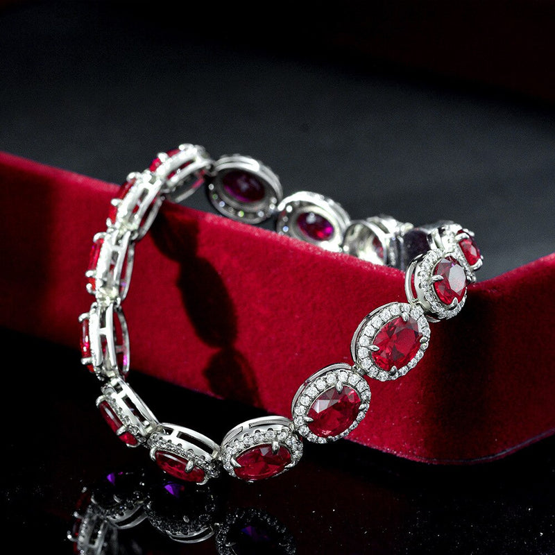 LUXURY S925 Sterling Silver Sparkling Oval Ruby High Carbon Diamond Bracelet For Women Wedding party Fine Jewelry Valentine Gift