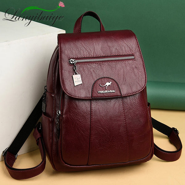 2022 Women Leather Backpacks High Quality Female Vintage Backpack For Girls School Bag Travel Bagpack Ladies Sac A Dos Back Pack