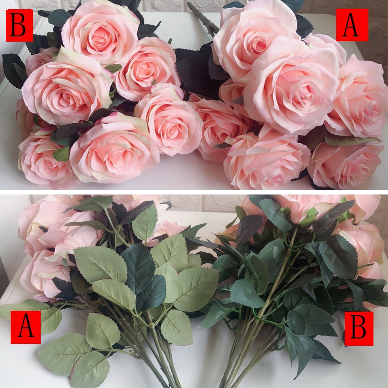 10 Heads Rose Artificial Flower Big Bouquet Silk Flower for Wedding Home Party Decoration Fake Flower Fall Decoration
