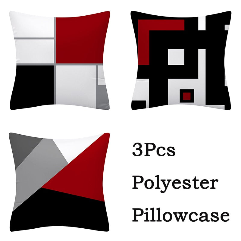 3pcs Red Series Geometric Polyester Pillowcase Round Patchwork Cushion Cover Sofa Home Decoration Chair Seat Pillow Case