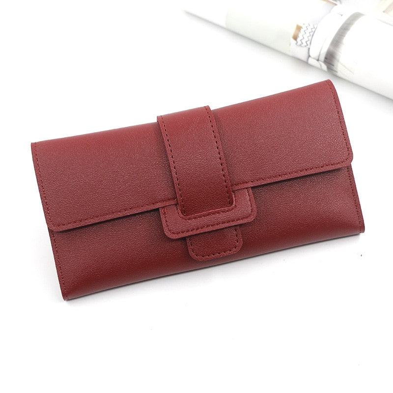 PU Leather Women Wallets Luxury Long Hasp Fold-over Pattern Coin Purses Female Brand Solid Colors New Thin Clutch Phone Bag