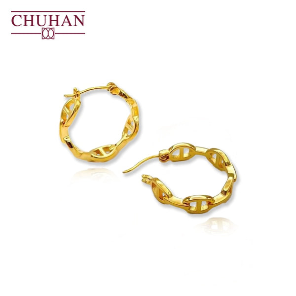 CHUHAN Real 18K Yellow Gold Pig Nose Earrings AU750 For Women Banquet Wedding Luxury Fashion Gifts Hoop Earrings Fine Jewelry