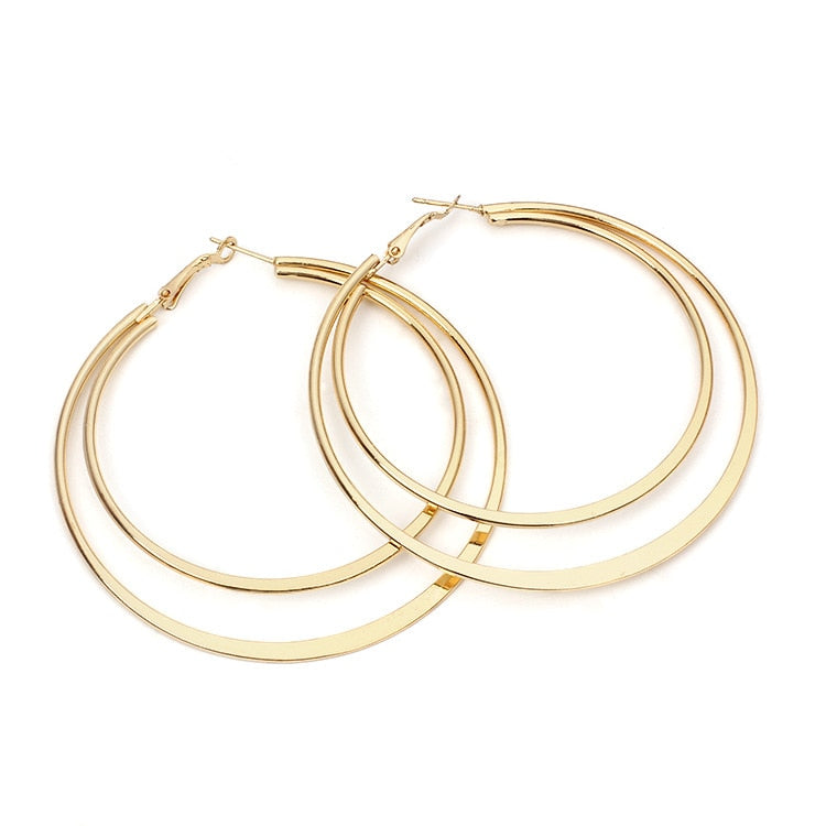 2Pc Stainless Steel Exaggerated Round Bead Hoop Earring Women Men Smooth Design Vintage Double Rings Earring Personality Jewelry