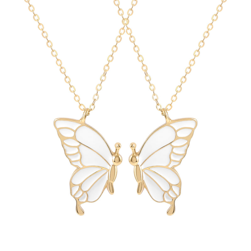 2PCS Best Friend Butterfly Necklaces BFF Friendship Necklace for 2 Girls Lover Couple Necklace Long Distance Birthday Gifts