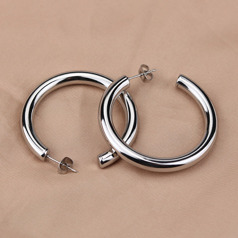 Oversize Gold Plated Hoop Earring Simple Thick Round Circle Stainless Steel Earrings for Women Punk Hiphop Jewelry Brincos 2022