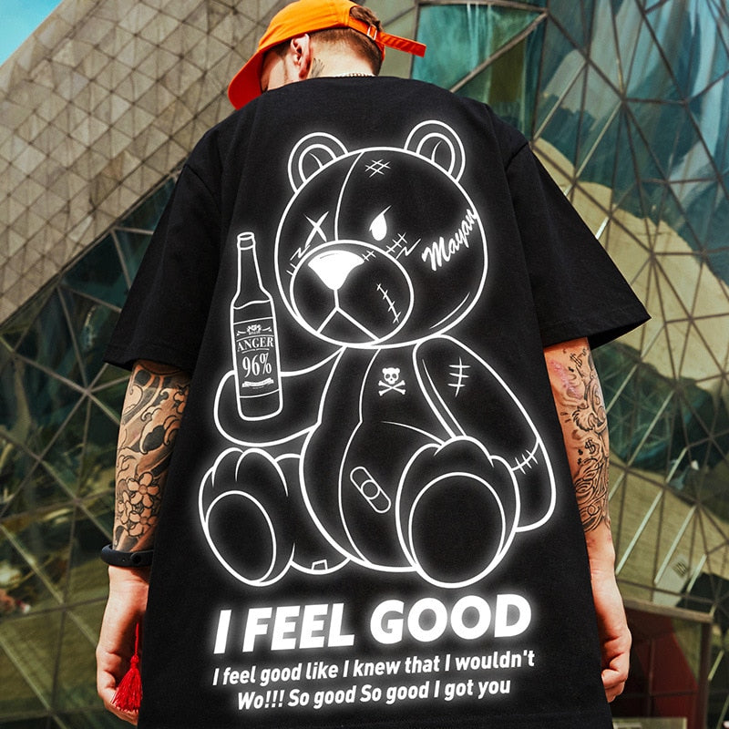 Men Harajuku Fashion T Shirt Bear beer print Kawaii Tshirt Hip Hop Streetwear T-Shirts 2022 Summer Casual Oversized Tees Tops