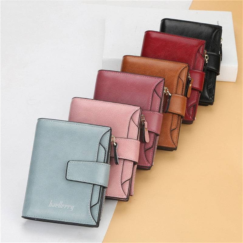 2022 Fashion Small Wallet Women Purse Simple Short Soft Pu Leather Ladies Wallet Card Holder Tassel Patchwork Tri-fold Wallet