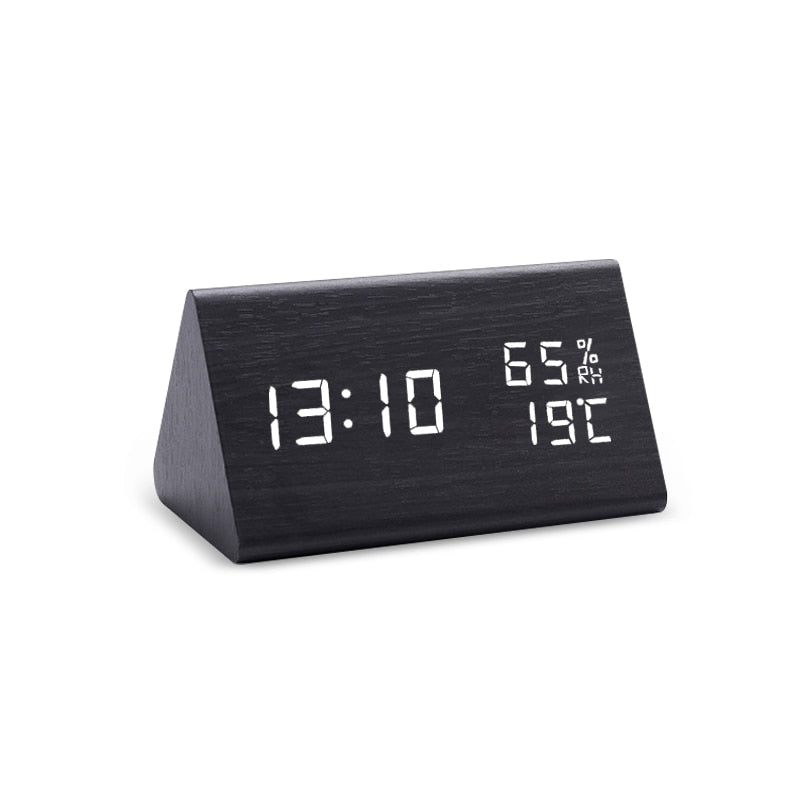 Digital Clock LED Wooden Alarm Clock Table Sound Control Electronic Clocks Desktop USB/AAA Powered Desperadoes Home Table Decor