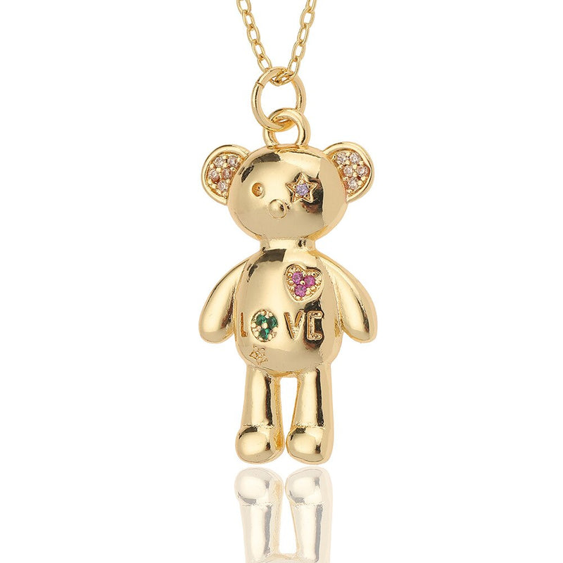 New Women's Fashion Jewelry Copper Plated Real Gold Pendant LOVE Love Bear Temperament Wild Necklace Party Holiday Gift