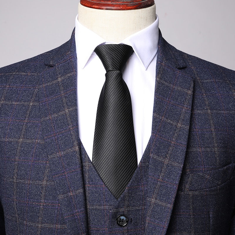 ( Blazer + Vest + Pants ) High-end Brand Fashion Plaid Men&