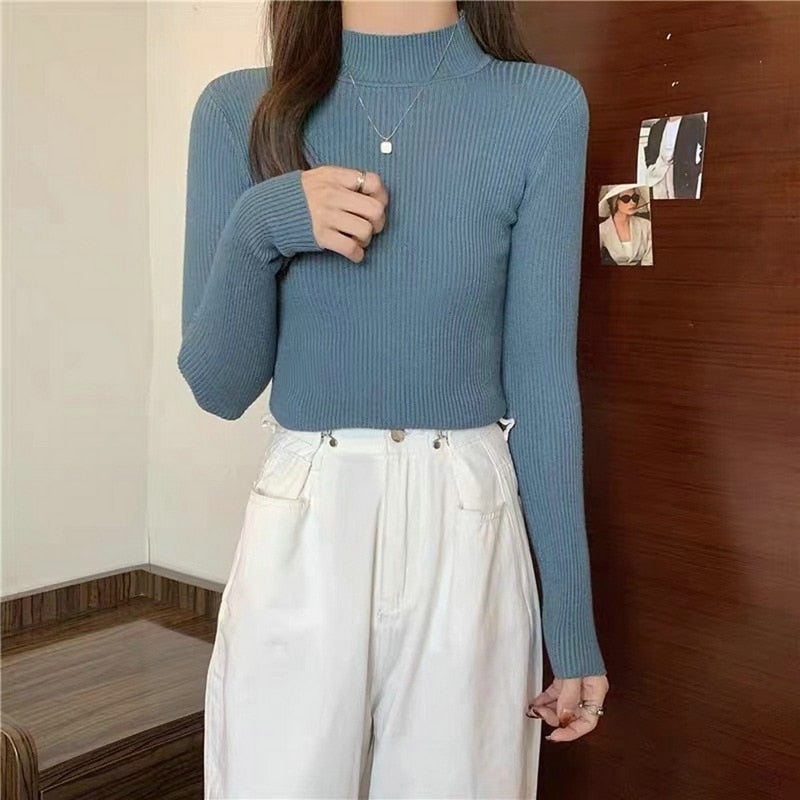 New Turtleneck Jumper Woman Knitted Blouses Fashion Ladies Sweaters Winter 2022 Thermal Striped Long Sleeve Autumn Warm Tops