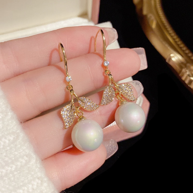 Fashion Trend Crystal Zircon Bow Pendant Earrings For Women Party Girl Imitation Pearl Dangle Earrings Luxury Wholesale Jewelry