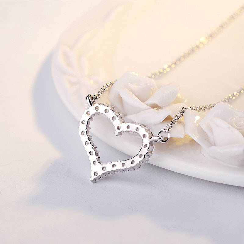 Hot Sale Fashion 925 Sterling Silver Heart Zircon Pendants Necklaces Women Jewelry Birthday Gift Rhinestone Charm Clavicle Chain