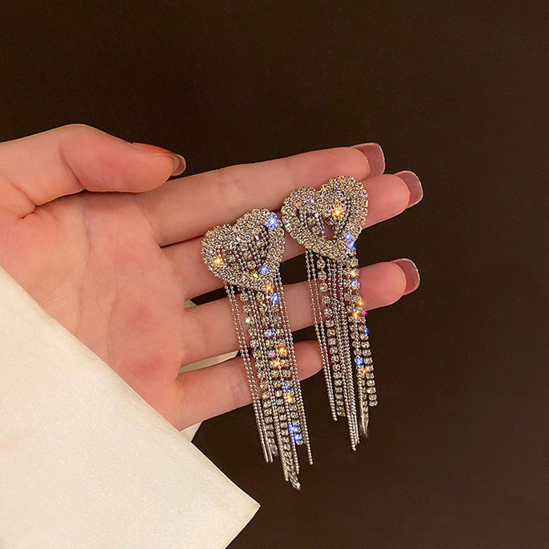 New Long Crystal Tassel Drop Earrings for Women Rhinestone Shiny Hanging Dangle Earrings Wedding Party Jewelry Gift 2022