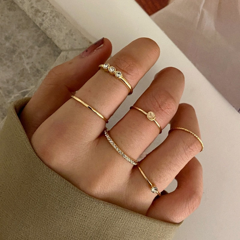 LATS Bohemian Gold Color Chain Rings Set for Women Fashion Boho Coin Snake Moon Star Rings Party 2022 Female Trend Jewelry Gifts