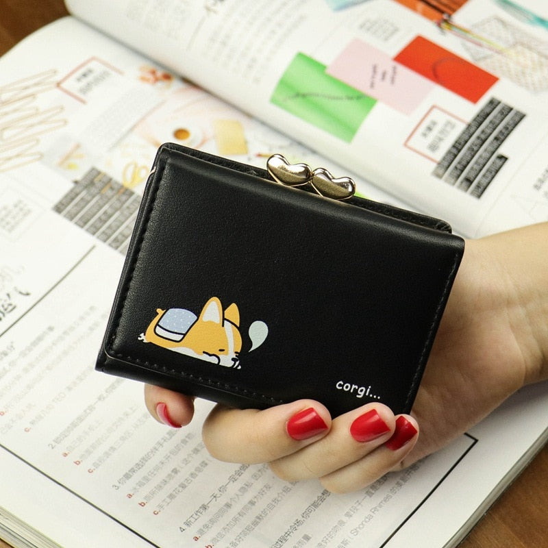 Cartoon Women Wallet Small Cute Corgi Doge Wallets Ladies Short Leather Purses Portefeuille Female Purse Clutch