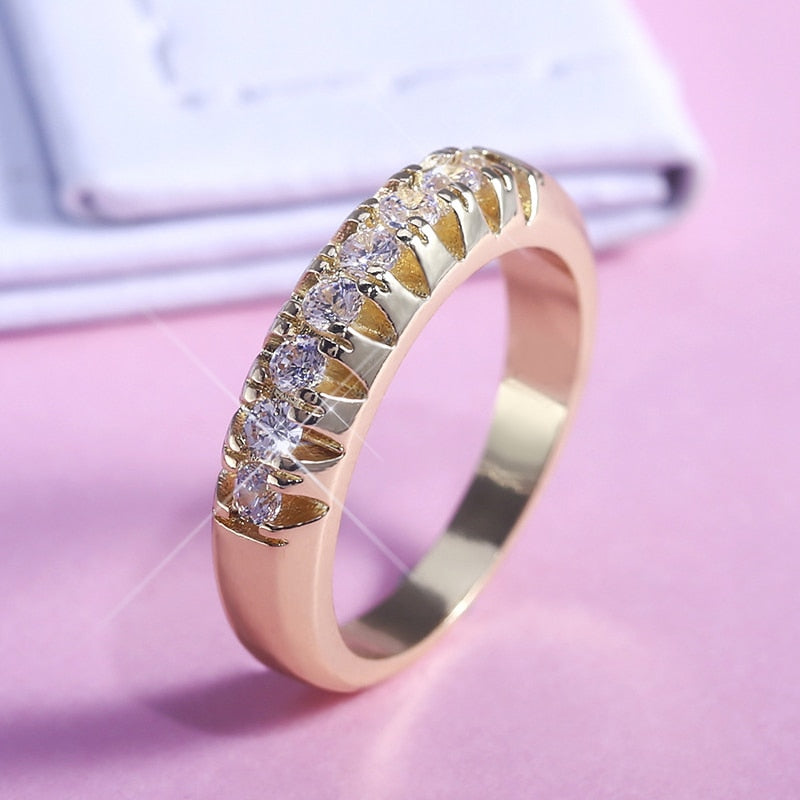 Huitan Luxury Noble Golden Color Sproty Casual Style Women Accessories Ring With Tiny Cubic Zircon Stone Middle Finger Rings