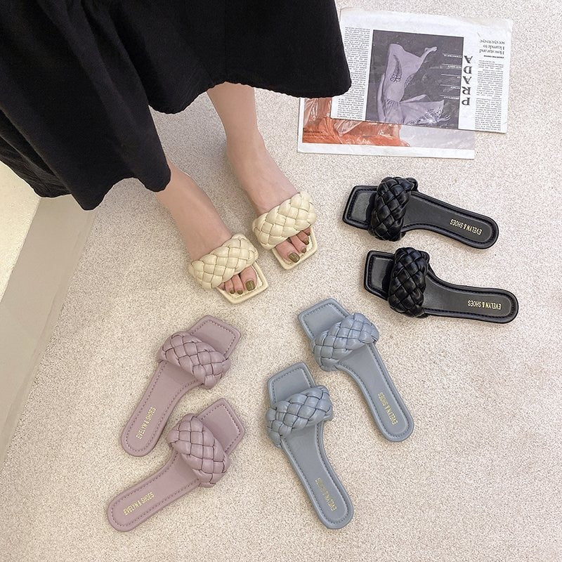 Summer Hot Sale flip flops Slippers Women leather Twist braid Sandals Shoes 2022 New White Sexy Luxury Brand Mules Shoes mujer
