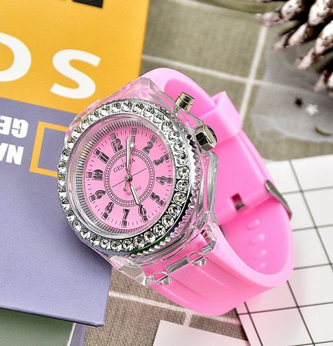 Luminous Personality Rhinestone Led Harajuku Korean Fashion Trend Male and Female Student Couple Jelly Quartz Watch Inteligente