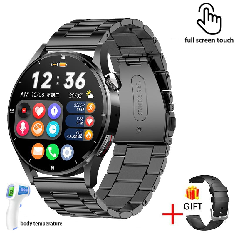 Lige Watch For Men Smart Watch AMOLED HD Screen Body Temperature Detection Ai Smart Voice Smartwatch 2022 Bluetooth Call Clock