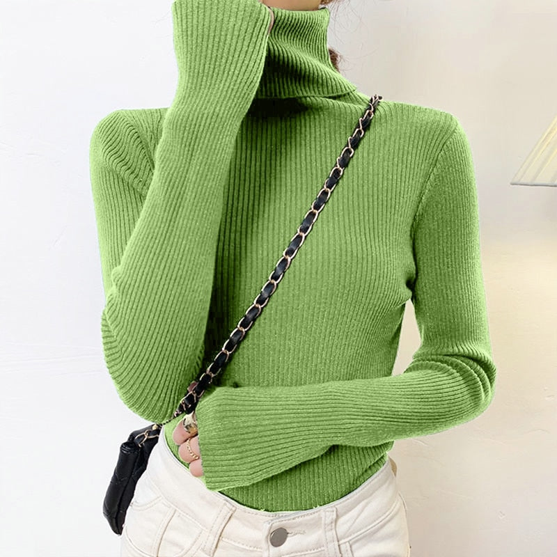 New Turtleneck Jumper Woman Knitted Blouses Fashion Ladies Sweaters Winter 2022 Thermal Striped Long Sleeve Autumn Warm Tops